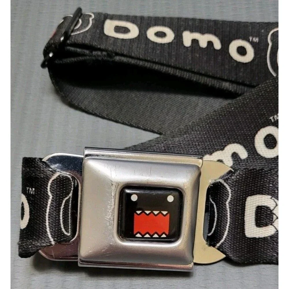 RARE-Domo Kun Buckle-Down Seatbelt Belt Black Adjustable Y2K Streetwear